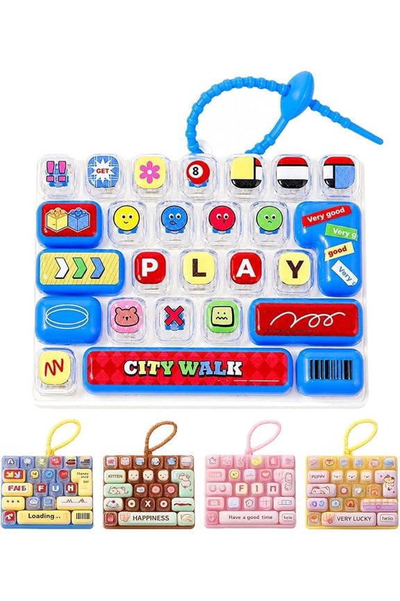 26-Key Mini Mechanical Keyboard Toy Keychain Restless Adults, Iconic Tactile Click Pocket-Sized Portable Clip Backpack Purse Keys Adorable Stress Reliever
