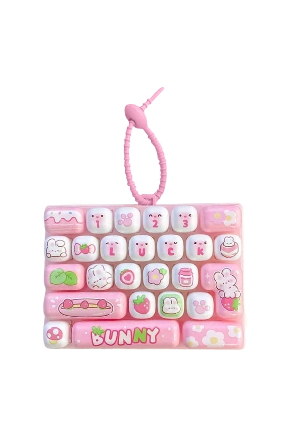26 Keys Mechanical Keyboard Fidget Toy, Clicky Stress Relief Keyboard Keychain Charm, Portable Bag Pendant Accessory Desk Toy for School Office Focus, Pink