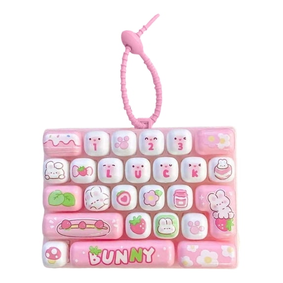 26 Keys Mechanical Keyboard Fidget Toy, Clicky Stress Relief Keyboard Keychain Charm, Portable Bag Pendant Accessory Desk Toy for School Office Focus, Pink