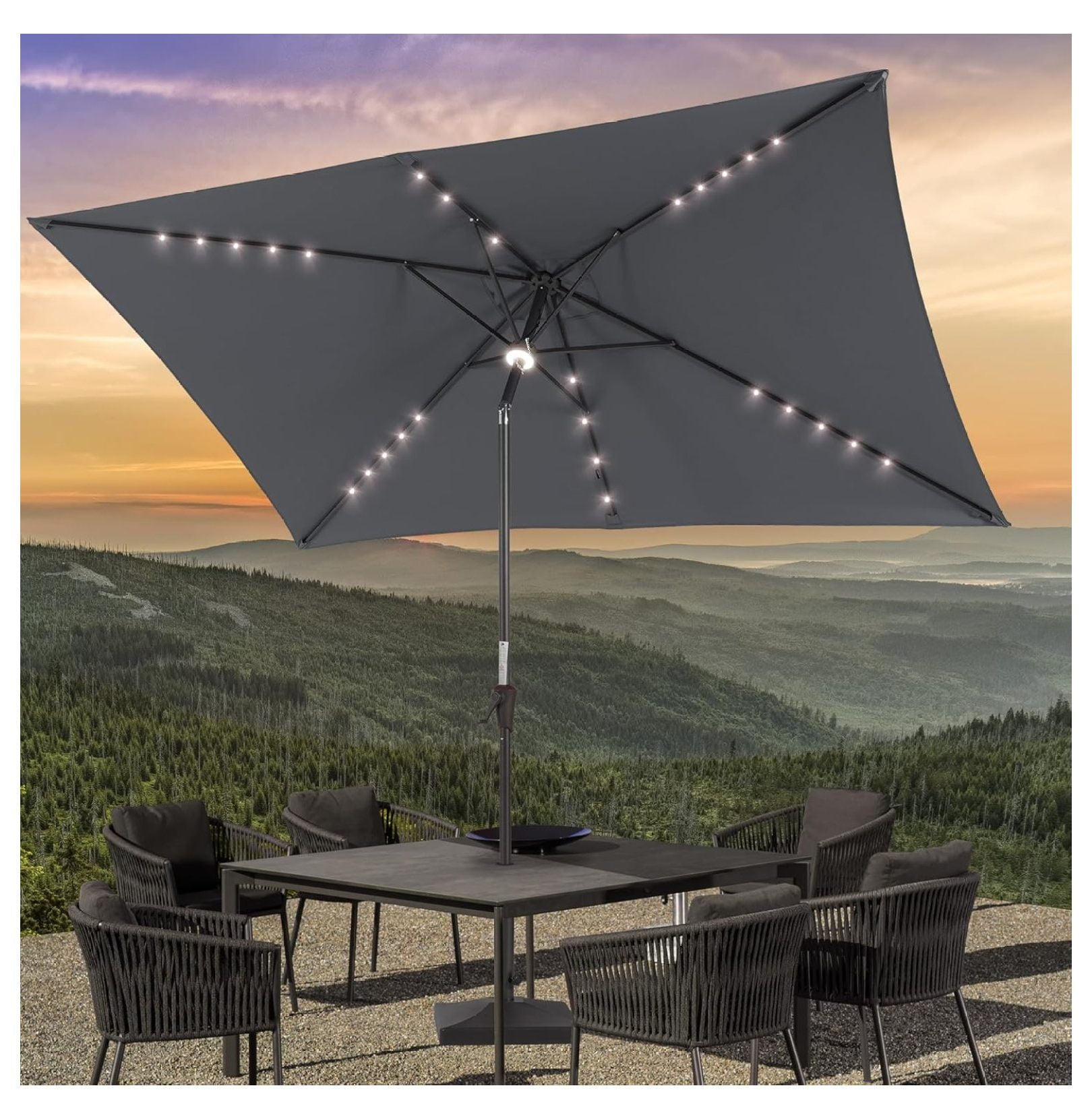 26 LED Solar Patio Rectangular Umbrella Outdoor 10 x 6.5ft Market Table