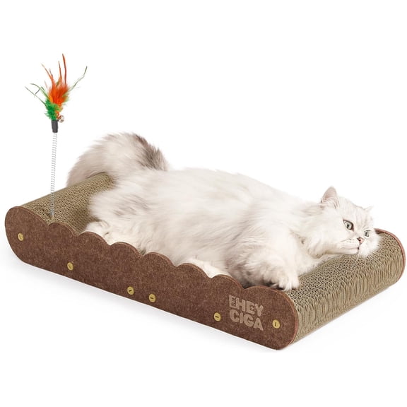26'' Large Cardboard Cat Scratcher Bed with 2 Teaser Toy Orthopedic Couch for Indoor Cats Durable Lounger