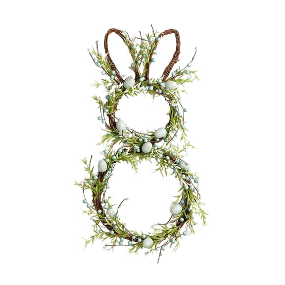 26" Large Easter Wicker Bunny Wreaths Egg Decor - Rattan Spring Door Hangers - Rustic Wall Art Pendants - Festive Holiday Party Ornaments - Vintage Easter Holiday Party Natural Seasonal Props