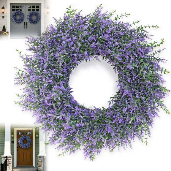 26" Lavender & Eucalyptus Wreath Front Door Wreath Summer - Large Artificial Greenery Outdoor Wreath For Home, Farmhouse Decor - All Seasons (Purple)