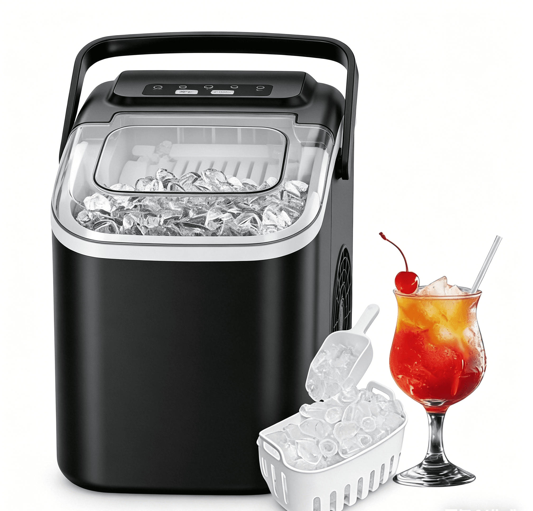 26 Lbs. Daily Production Bullet Clear Ice Portable Ice Maker  With Handle,Self-Cleaning