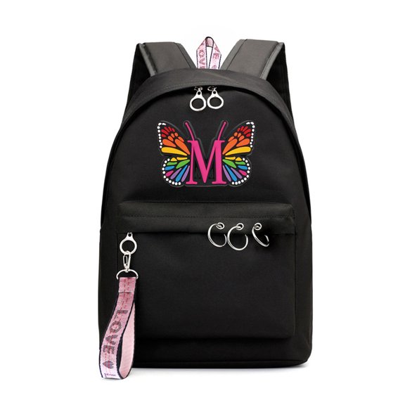 26-Letter Alphabet Print School Backpack, Large Capacity Lightweight Daypack