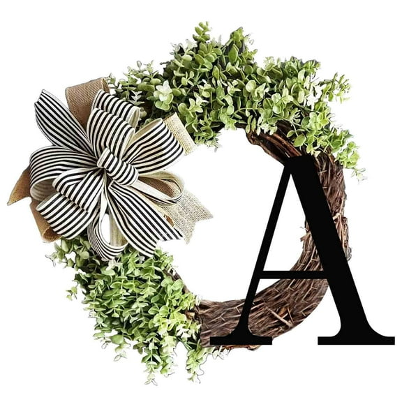 26 Letter Alphabet Wreath Door Hanging Sign with Rattan Ring for Spring Home Wall Window Decoration 1-Pack