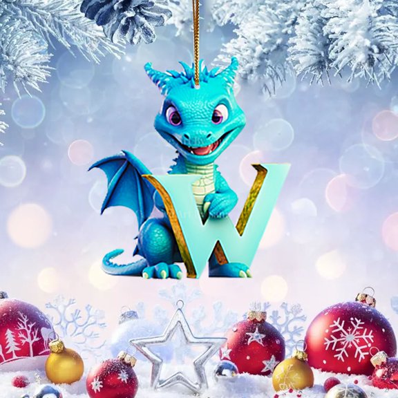 26 Letter Christmas Ornaments Alphabet Dinosaur Pendant Acrylic Christmas Tree Decorations Personalized A to Z Hanging Decor for Kids Xmas Gift, 2D