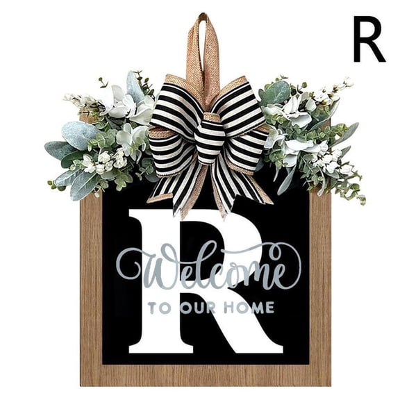 26 Letter Farmhouse Wreath Front Door Wreath with Bow Welcome Sign Letter Wreath