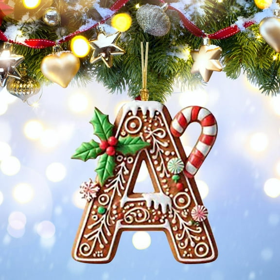 26 Letter Gingerbread Ornaments for Christmas Tree Candy Cane Initial Letter A Pendant Mini Hanging Decorations for Party Gifts DIY Decor, 3.1in(A)