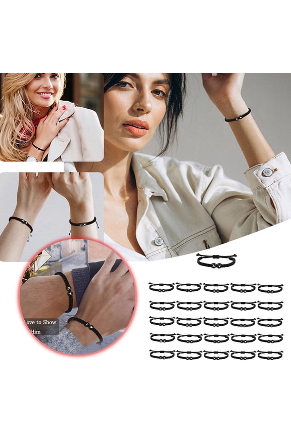 26 Letter Handmade Braided Couple Bracelet Letter Round Braided Bracelet Braided Length Adjustable Bracelet For Boys And Girls, 5 cm, Black V