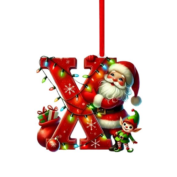26 Letter Initial Christmas Ornaments for Tree Decorations Acrylic Decorative Monogram Pendants Red Hanging Alphabet Letters DIY Craft Ornaments Xmas Home Decor