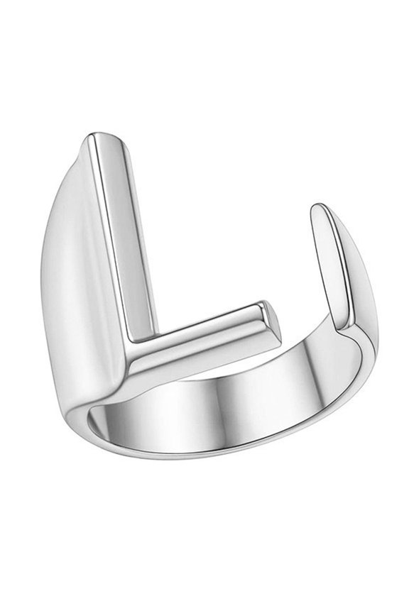 26 Letter Initial Ring for Women Men, Adjustable Gold Plated Silver Open Band Ring, Personalized Alphabet Jewelry Gift