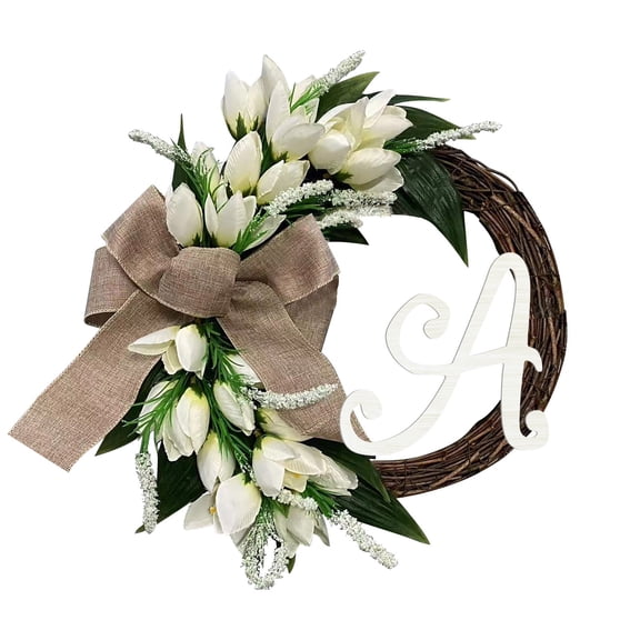 26 Letter Monogram Wreath, Personalized Initial Front Door Wreath, Custom Name Hanging Decor for Mother’S Day, Spring Outdoor Wall Decoration