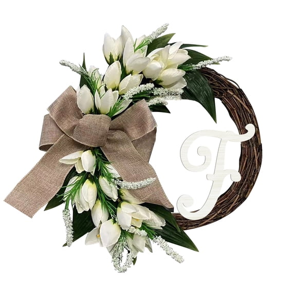 26 Letter Monogram Wreath, Personalized Initial Front Door Wreath, Custom Name Hanging Decor for Mother’S Day, Spring Outdoor Wall Decoration