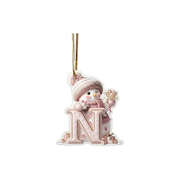 26 Letter Ornaments for Christmas Tree Decoration – A-Z Pink Christmas Snowman Alphabet Ornaments, Personalized Initial Hanging Pendants, DIY Craft Xmas Ornaments for Tree, Wreath, Garland, Gift Tags