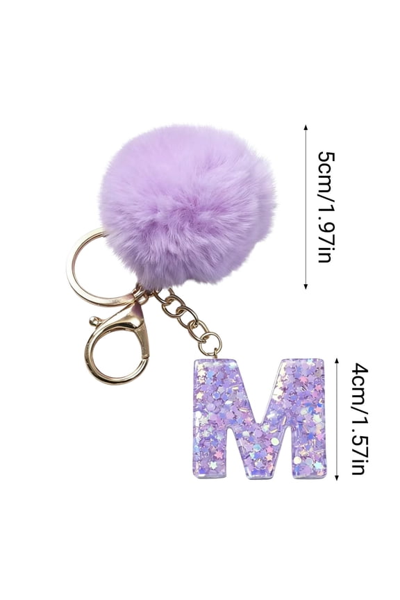 26 Letter Purple Velvet Ball Pendant Keychain for Personalized Backpack Accessories and Holiday Gifts