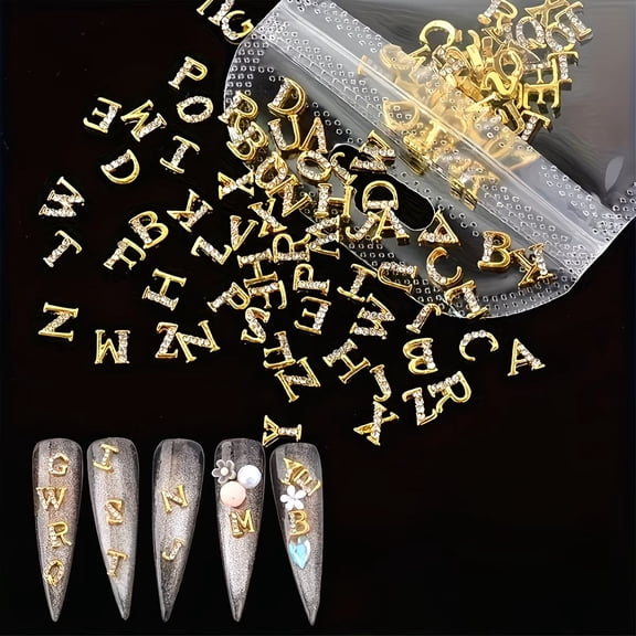 26 Letter Rhinestone Nail Charms Set - Customizable Nail Art Accessories for DIY Manicure & Personalized Nail Designs