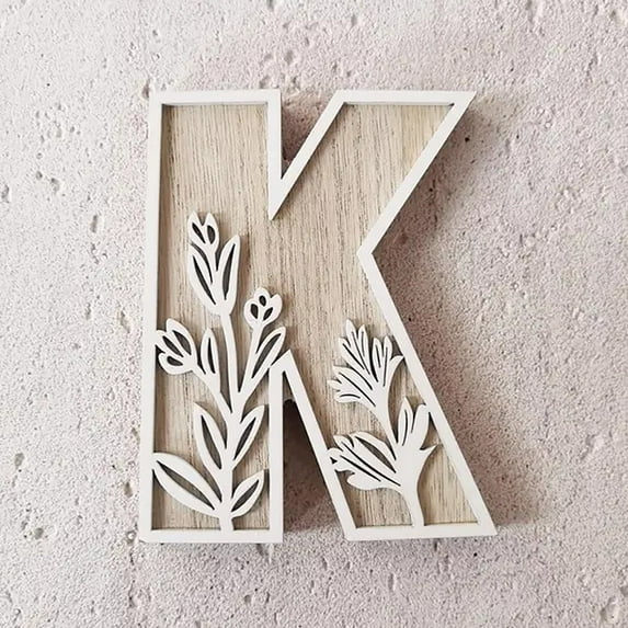 26 Letter Wall Decor,Layered 4.95 Inch Large Wooden Letters for Wall Decor, Flowered Paintable Wooden for Wall Decor, Craft, Wedding, Birthday Party, Home Decoration Gifts(K)