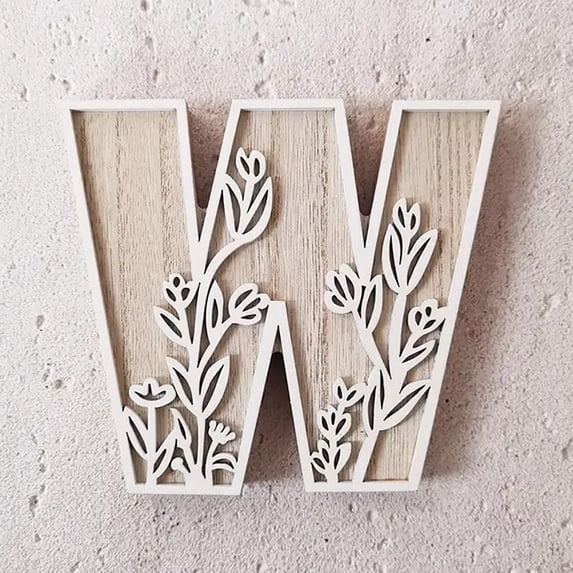 26 Letter Wall Decor,Layered 4.99 Inch Large Wooden Letters for Wall Decor, Flowered Paintable Wooden for Wall Decor, Craft, Wedding, Birthday Party, Home Decoration Gifts(W)