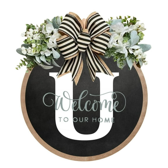 26 Letter Welcome Sign, Last Name Year Round Front Door Wreath Decorative, Hanging Plaques In Front Of The Door 11.8in (U)