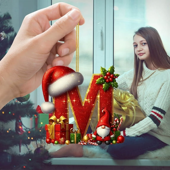 26 Letters Acrylic Christmas Ornament, 1 Pack 3 Inch Alphabet Set DIY Name Garland Shatter-Proof Gift Bag for Xmas Tree Reusable Hanging Pendant