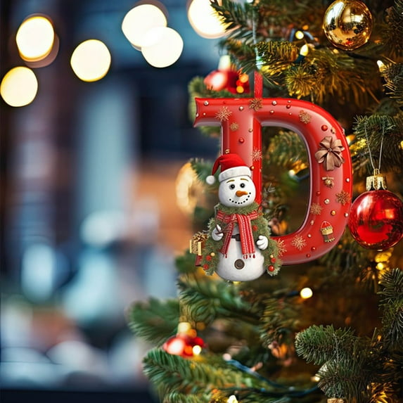 26 Letters Acrylic Christmas Tree Decoration Pendant, Personalized DIY Hanging Ornament, Random Color Ribbon For Hanging, Clear Transparent Design, Perfect For Custom Festive Tree Decor, 3.9in, D