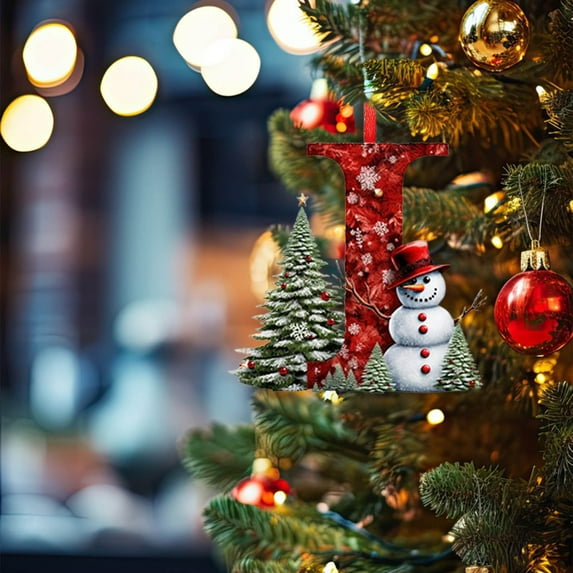 26 Letters Acrylic Christmas Tree Decoration Pendant, Personalized DIY Hanging Ornament, Random Color Ribbon For Hanging, Clear Transparent Design, Perfect For Custom Festive Tree Decor, 3.9in, I