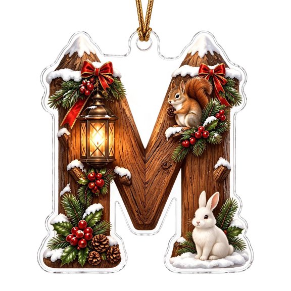 26 Letters Acrylic Ornament Christmas Tree Hanging Decor,Forest Theme Initial Pendant With Gold Hanging String,For Custom Name Christmas Tree Wreath Window Holiday Gift Decor