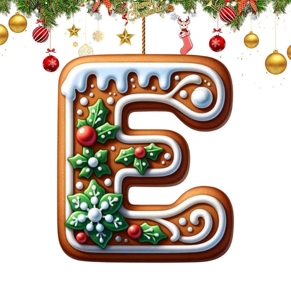26 Letters Christmas Tree Decoration, Gingerbread Alphabet Christmas Tree Ornaments, Candy Initial Letter Pendant with Berries Pattern, Christmas Decoration Xmas Tree Hanging Decor, D