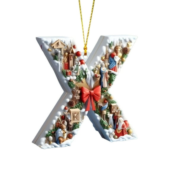26 Letters Christmas Tree Decoration Pendant Christmas Tree Ornaments Personalized DIY Christmas Ornaments Christmas Decoration Xmas Tree Hanging Decor Feature (X)