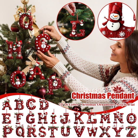 26 Letters Christmas Tree Decoration Pendant, Christmas Tree Personalized DIY Ornaments, Xmas Tree Hanging Decor (U)