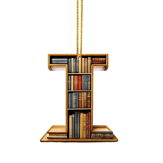 26 Letters Christmas Tree Ornament - Book Lover Letter Shaped Bookshelf Pendant, 2D Acrylic Mini Bookish Decor for Xmas Tree Door Window Decoration