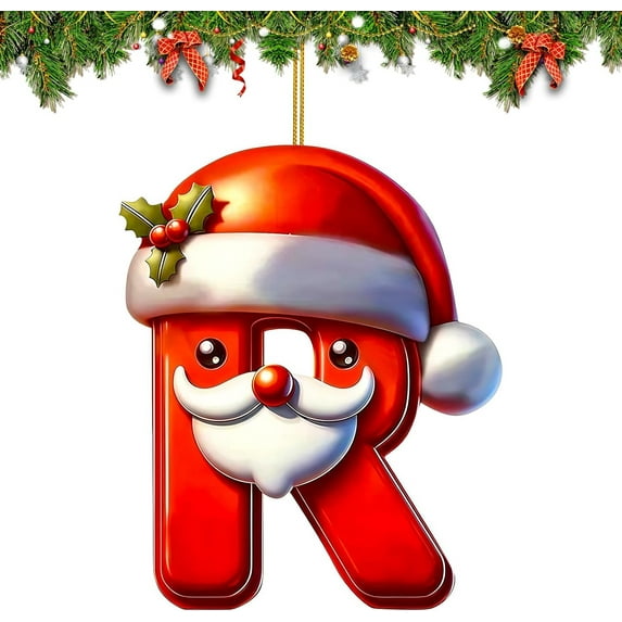 26 Letters Christmas Tree Ornaments, Acrylic Personalized Xmas Pendant, DIY Letter Hanging Decor with Santa Elements, Festive Holiday Ornaments for Home Office