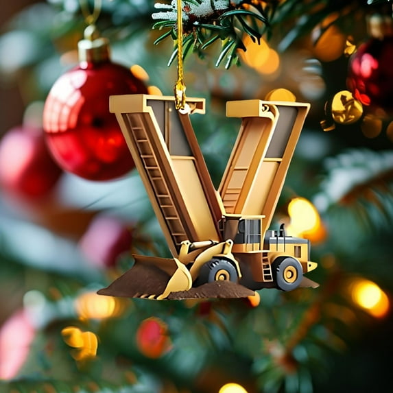 26 Letters Construction Vehicle Christmas Tree Ornaments - Acrylic Alphabet Pendants with Truck Designs for Holiday Decor (26-Piece Set)
