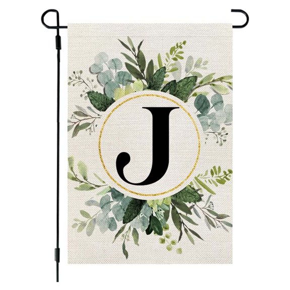 26 Letters Green Printing Flax Garden Flag, Wenini Weather Resistant Fade Proof Double Sided Outdoor Decorative Flag, 11.81x17.71 Inch Hanging Flag for Courtyard Gate Porch Balcony with Top Sleeve