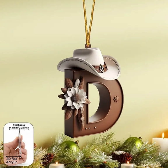 26 Letters Western Christmas Ornament Cowboy Ornament for Christmas Tree Personalized Acrylic Monogram Hanging Decoration Western Theme Party Decor for Xmas Tree Farmhouse Home Decor, Letter D