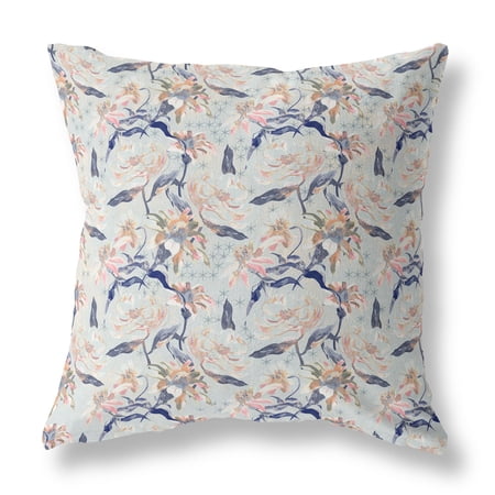26â€ Light Blue Indigo Roses Indoor Outdoor Throw Pillow