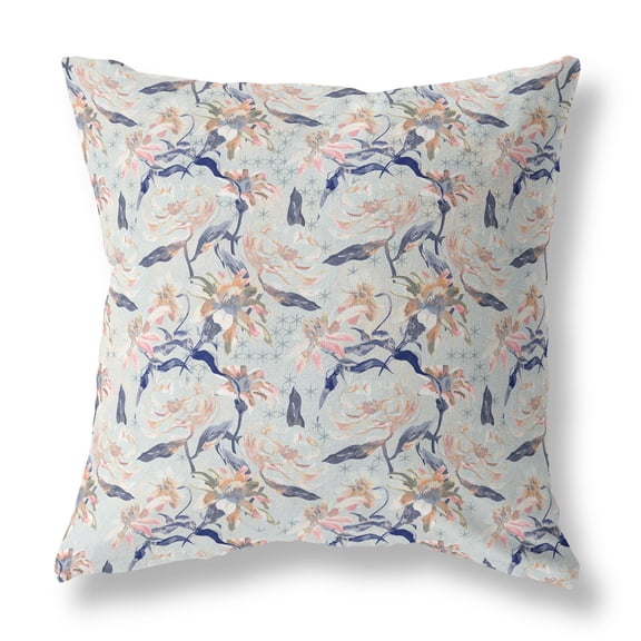 26 Light Blue Indigo Roses Indoor Outdoor Throw Pillow