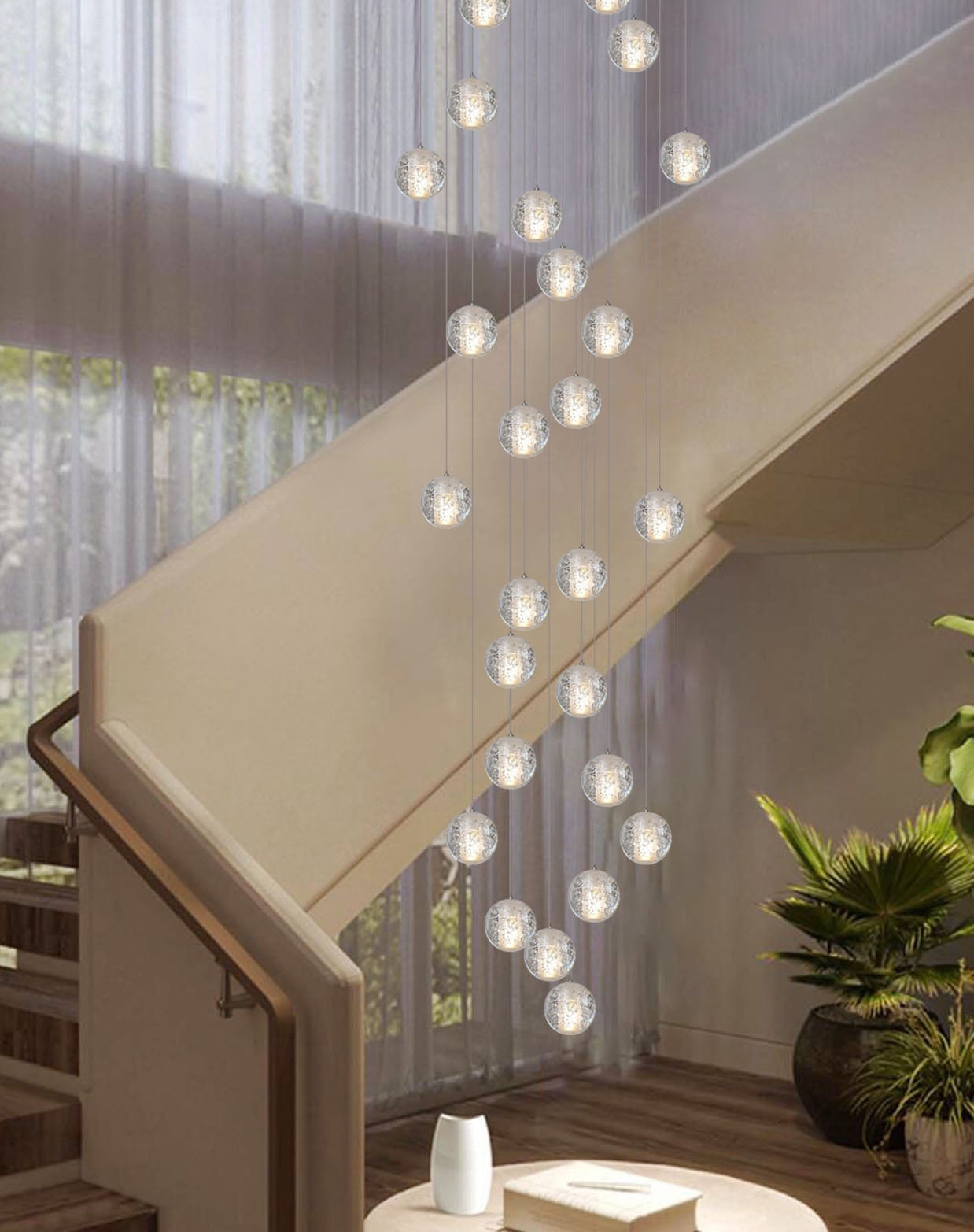 26 Lights Mini Chandelier Flush Mount High Ceiling Chandeliers for Living Stairwell Pendant Light Fixtures Crystal Bubble Lights Raindrop Modern Foyer Chandelier Lighting,LED Bulbs Included