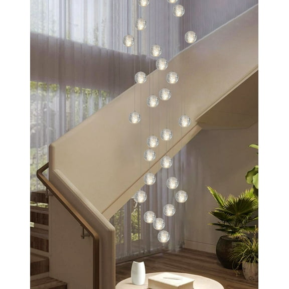 26 Lights Mini Chandelier Flush Mount High Ceiling Chandeliers for Living Stairwell Pendant Light Fixtures Crystal Bubble Lights Raindrop Modern Foyer Chandelier Lighting,LED Bulbs Included