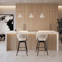 26" Linen Woven Swivel Bar Stools with Back and Footrest – Set of 2 Counter Height Upholstered Bar Chairs, Black Legs for Kitchen Island