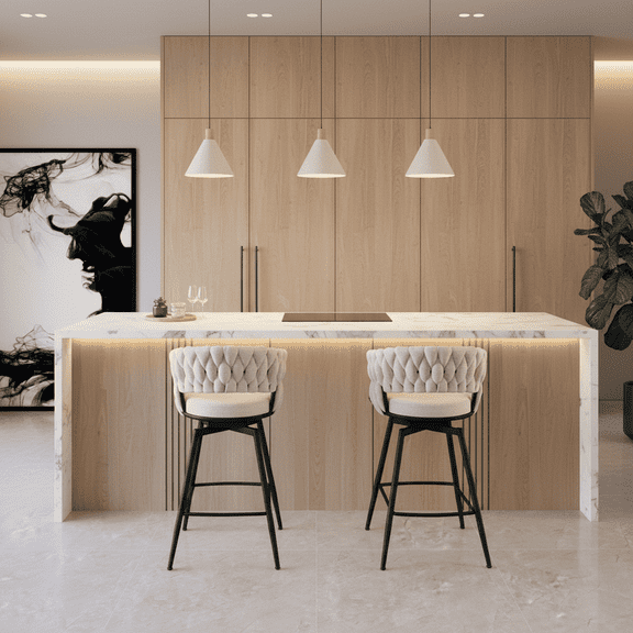 26" Linen Woven Swivel Bar Stools with Back and Footrest – Set of 2 Counter Height Upholstered Bar Chairs, Black Legs for Kitchen Island