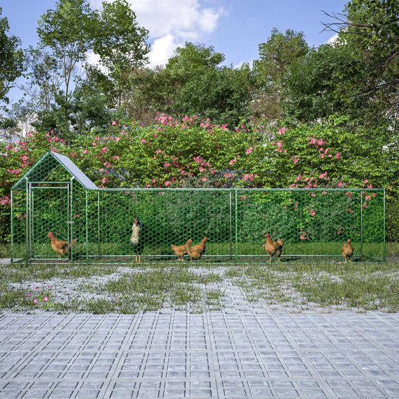 16x3FT Metal Chicken Coop, Walk-in Chicken Run, Galvanized Wire Poultry Chicken Hen Pen Cage, Rabbits Duck Cages with Waterproof and Anti-Ultraviolet Cover for Outside