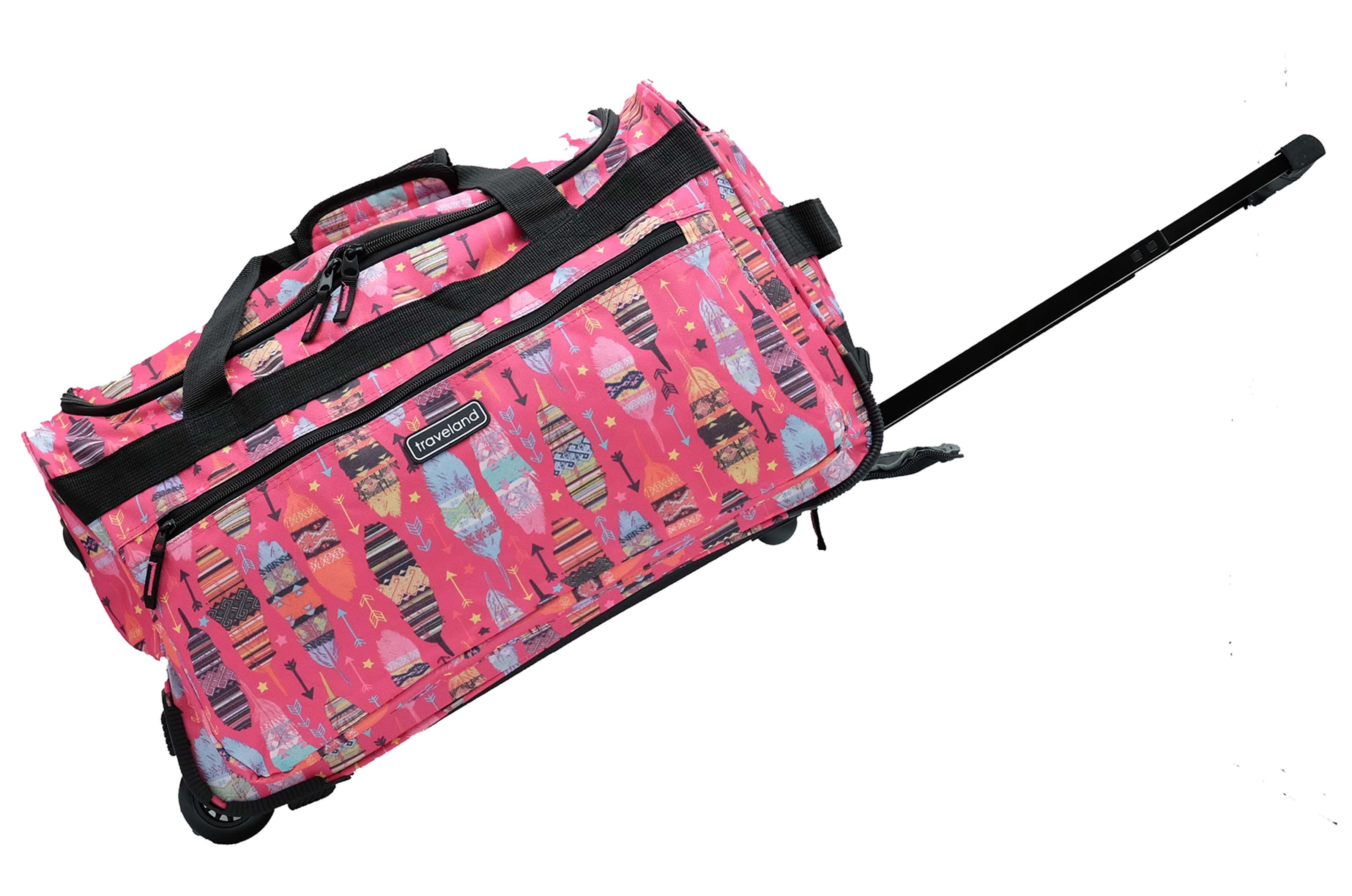 Pink duffle bag with wheels discount