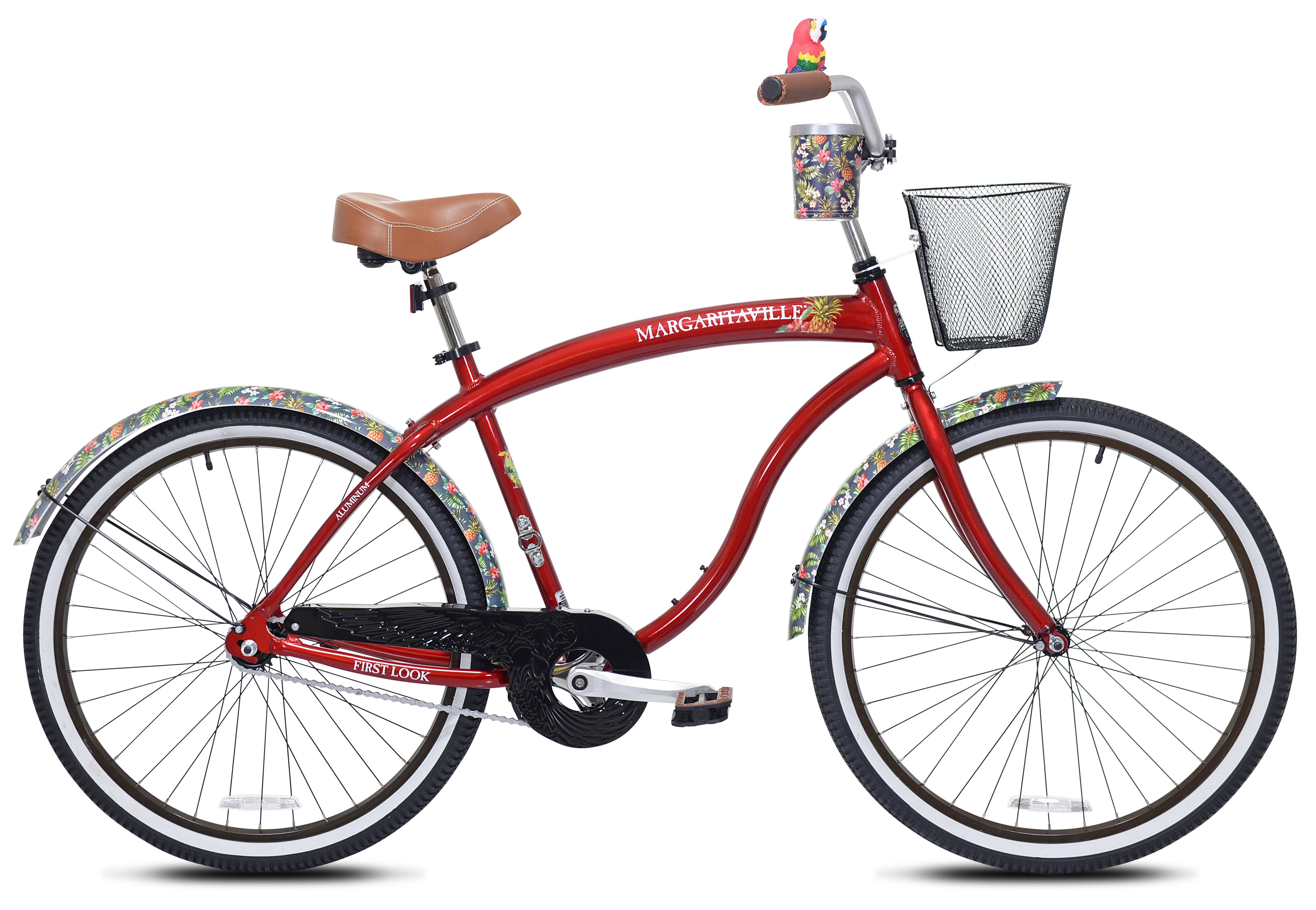 Margaritaville 26 Inch First Look Adult Cruiser Bike, Red