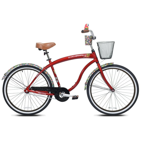 Margaritaville 26 Inch First Look Adult Cruiser Bike, Red