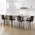 thumbnail image 1 of 26"Mid Century Bar Stools Set of 4 Modern Swivel Counter Height Bar Stools with Back and Dual Arms Faux Leather Upholstered Bar Chairs with Bent Wood Legs for Kitchen Island Black, 1 of 14
