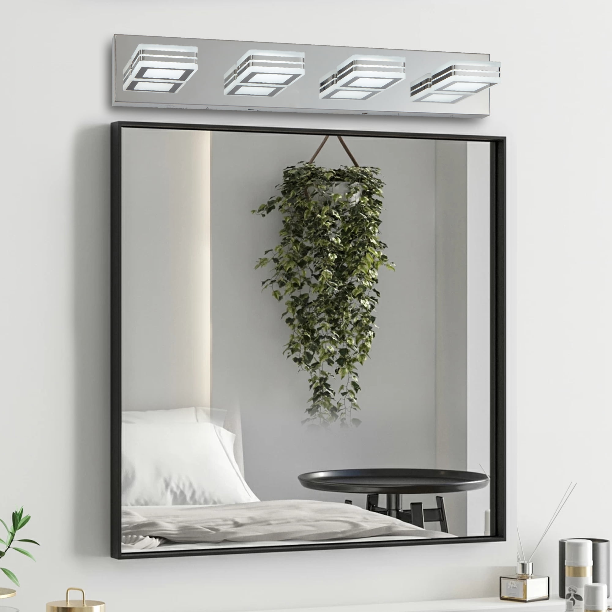 26" Modern 4-Light LED Vanity Light for Bathroom, Square Acrylic Wall Mount Fixture for Mirror Lighting, Bright Energy-Efficient
