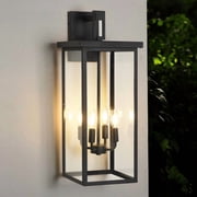 26" Modern Black Outdoor Wall Lantern   4-Light E12 Candelabra Sconce, Weatherproof Iron & Glass Design for Porch, Garden, Patio No Bulbs Included