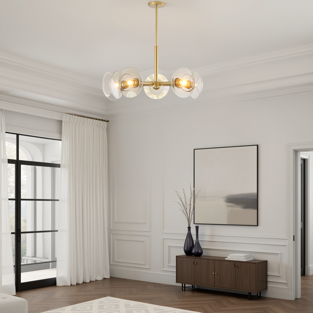 26" Modern Gold Sputnik Chandelier - 5-Light Mid-Century Pendant with ...